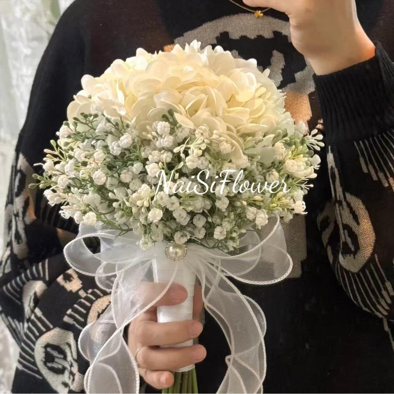 高级感玫瑰仿真花婚礼新娘手捧花结婚摄影道具领证登记满天星花束