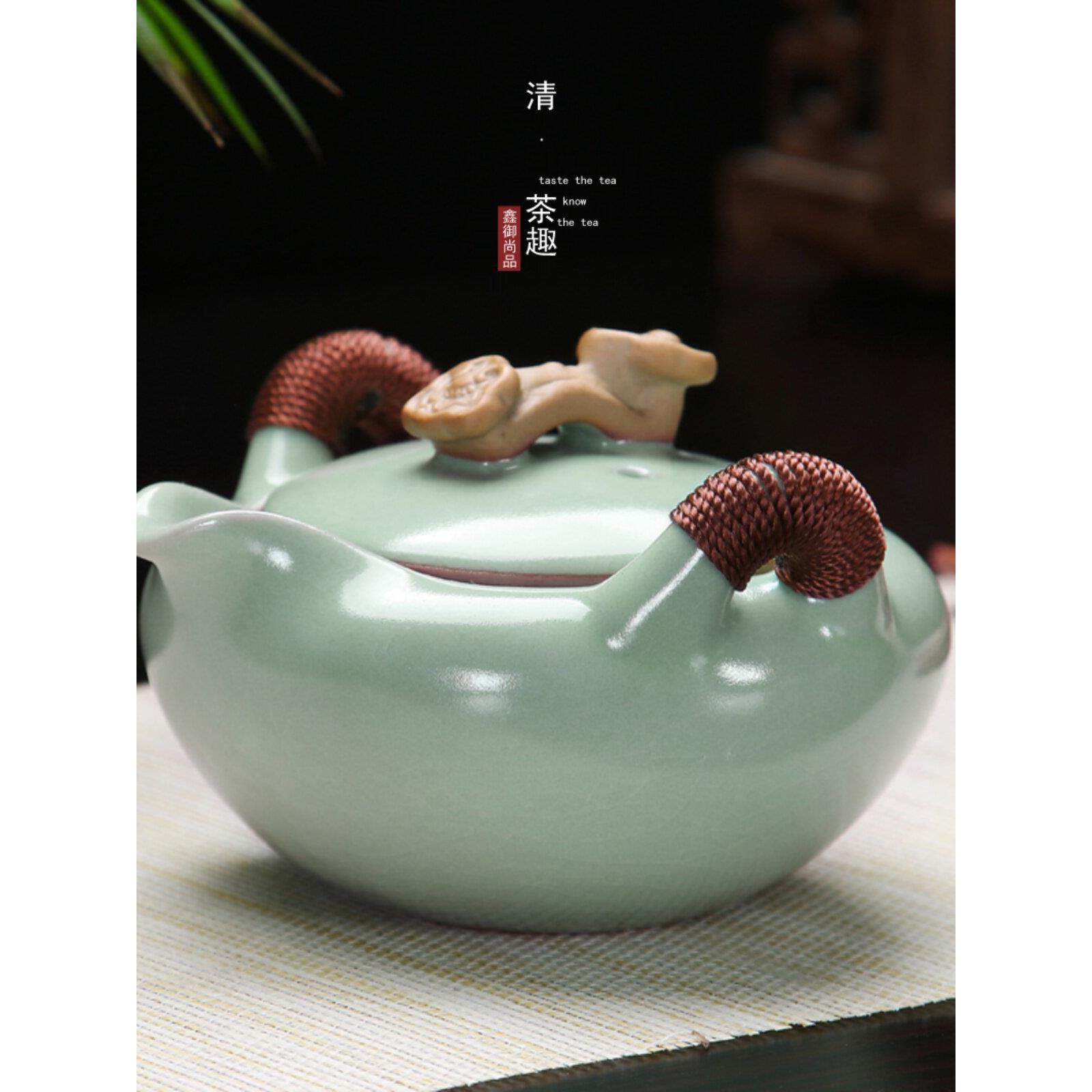 汝窑手抓壶汝瓷家用泡茶壶滤网内置茶具防烫手把单壶陶瓷开片茶壶