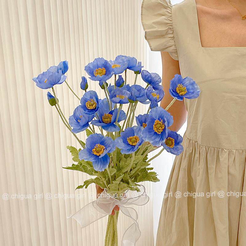 ins风冰岛高档虞美人仿真花假花加花瓶客厅花束插花摆件拍照道具