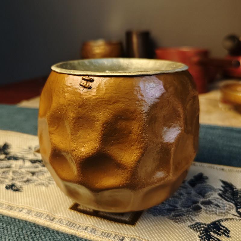 纯手工干泡台复古纯铜锡盖蝌蚪纹建水茶具零配件茶洗水盂茶渣桶