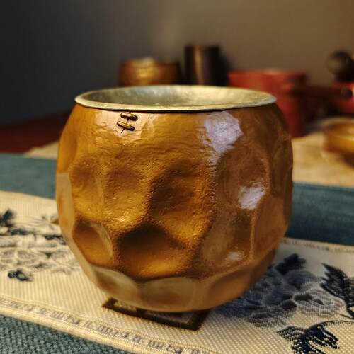 纯手工干泡台复古纯铜锡盖蝌蚪纹建水茶具零配件茶洗水盂茶渣桶