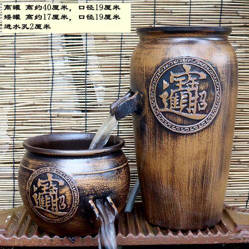 新式鱼缸陶艺黑金流水中创意手工生态陶罐循环流水造景装饰摆件