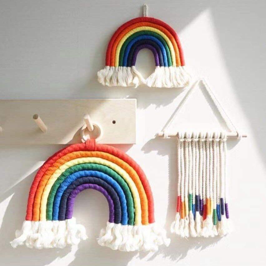 INS北欧家居编织7色挂毯彩虹手工编织挂饰流苏装饰壁挂拍照道具