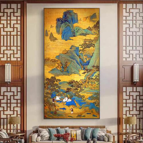 新中式入户玄关装饰画竖版仙境风景客厅别墅挂画