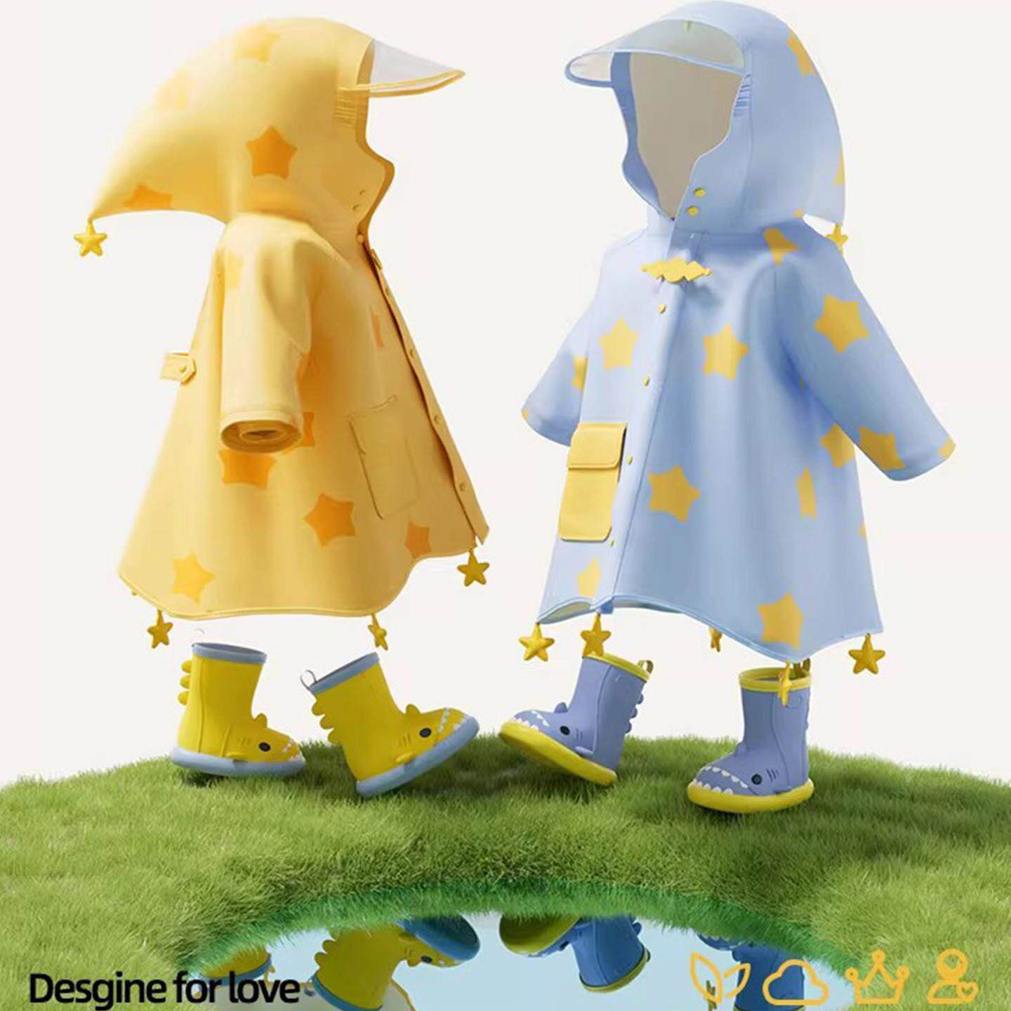 韩国Redking星星人小鲨鱼儿童雨衣雨鞋男童女孩防水防滑雨靴水鞋