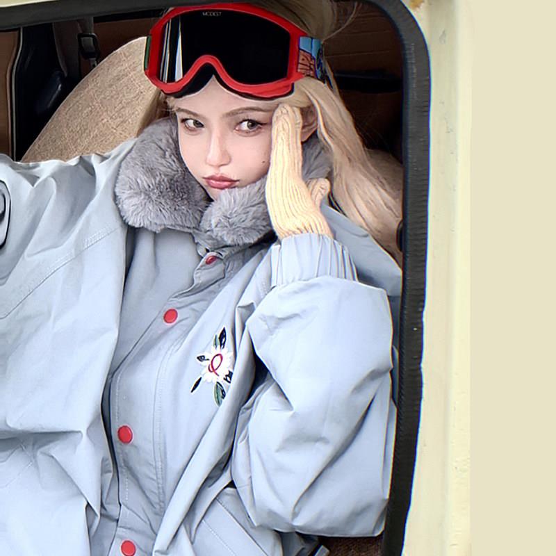 QLeo女款加厚滑雪服3L防水保暖外套 防风耐磨毛领滑雪装备