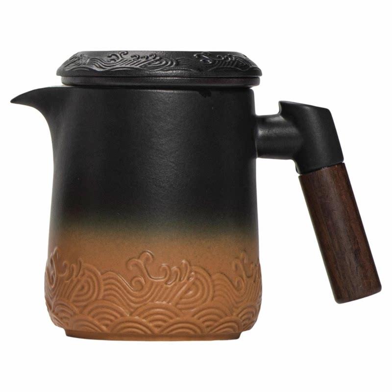 黑陶泡茶壶茶水分离杯家用陶瓷单壶大号茶壶功夫茶具一壶二杯四杯