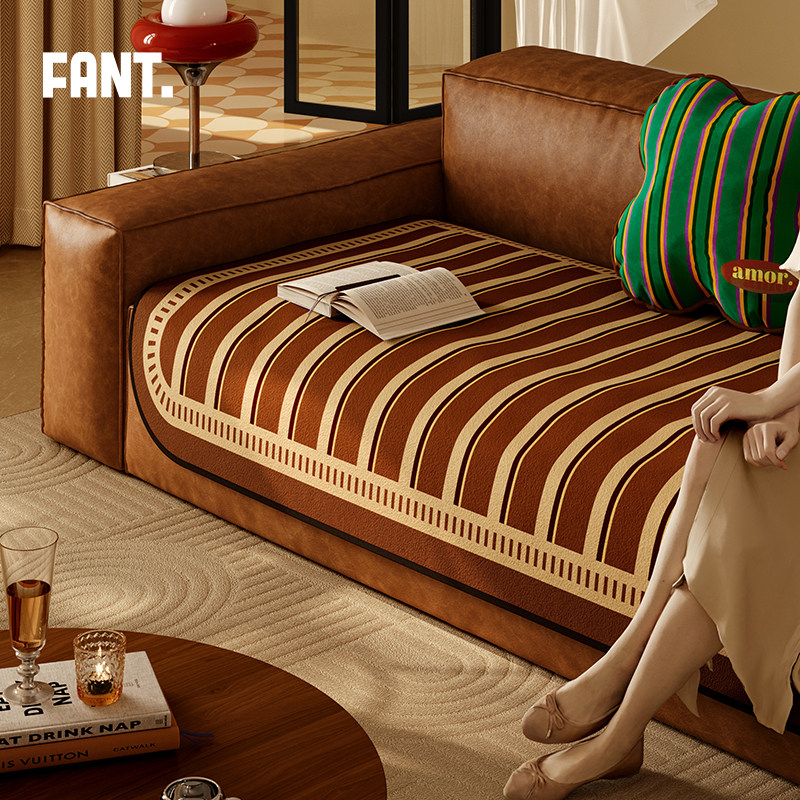 加州小镇短毛绒沙发垫中古风客厅沙发四季通用固定防滑一片式坐垫