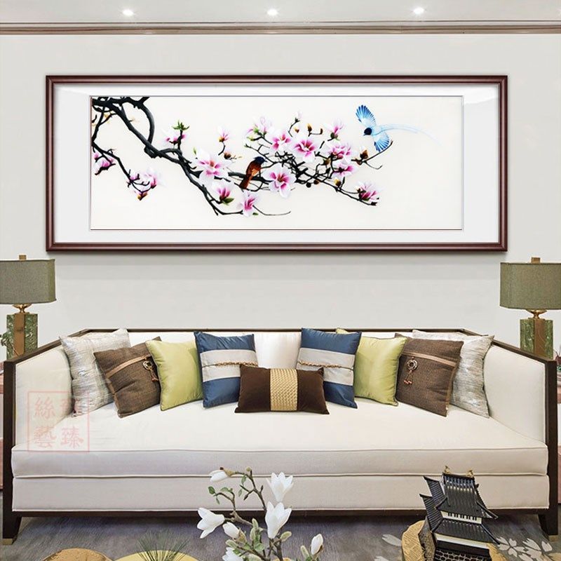 苏绣成品挂画玉兰苏州纯手工刺绣家和万事兴中式客厅卧室装饰画