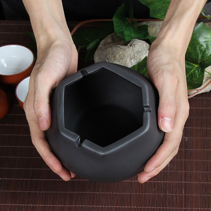 紫砂烟灰缸复古家用客厅茶几垃圾桶中式桌面茶渣缸废水桶大号陶瓷