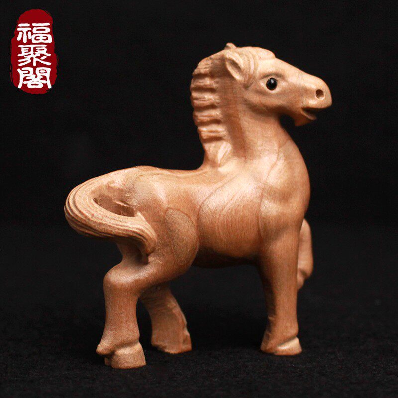 桃木马摆件木雕原木质十二生肖小马工艺品吉祥物无漆饰品招财实木