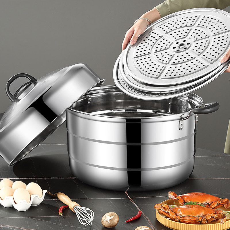 不锈钢三层蒸锅双层特大号家用馒头鱼汤锅食堂酒店饭店商用大容量