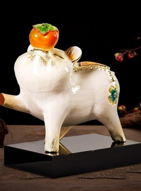 珐琅彩猪摆件招财十二生肖猪摆件客厅玄关办公室乔迁装饰品摆件