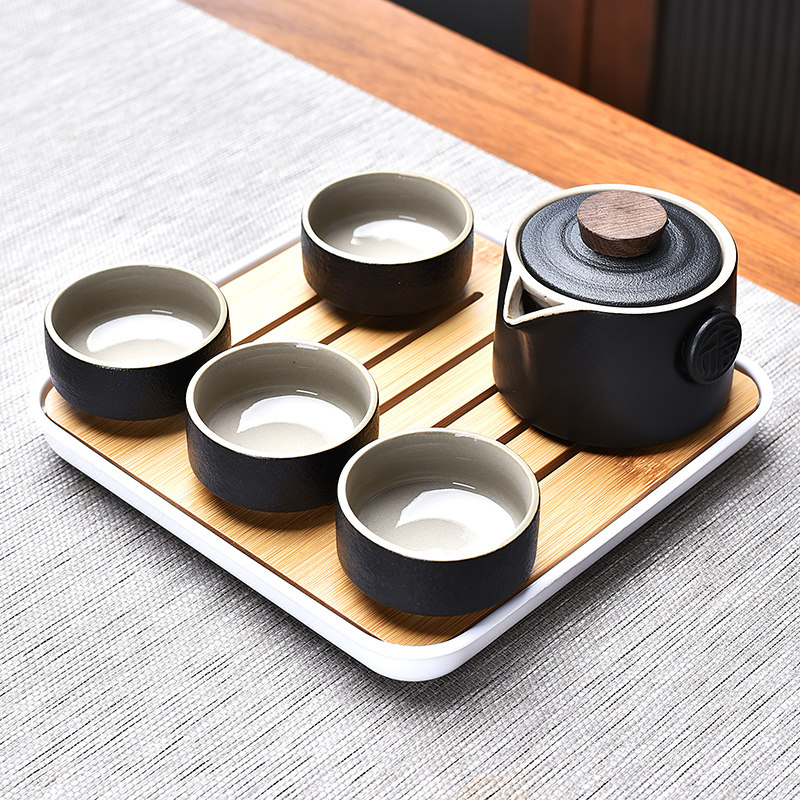 办公家用快客茶具小套装黑陶一壶二杯四杯便携式旅行酒店茶壶茶盘