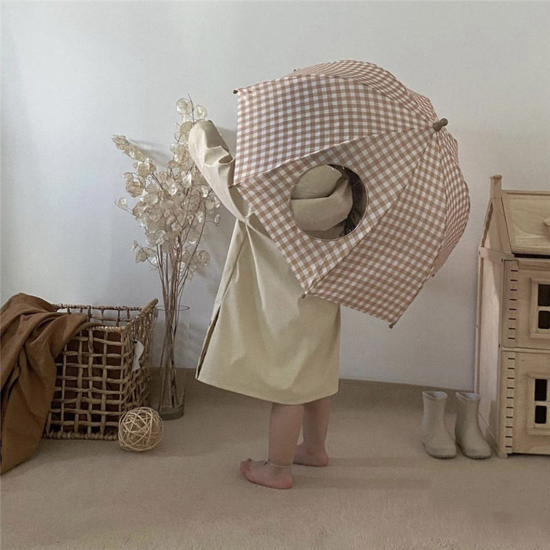 韩国风复古格子儿童雨伞宝宝可爱街拍小清新雨伞卡通格子可视小号