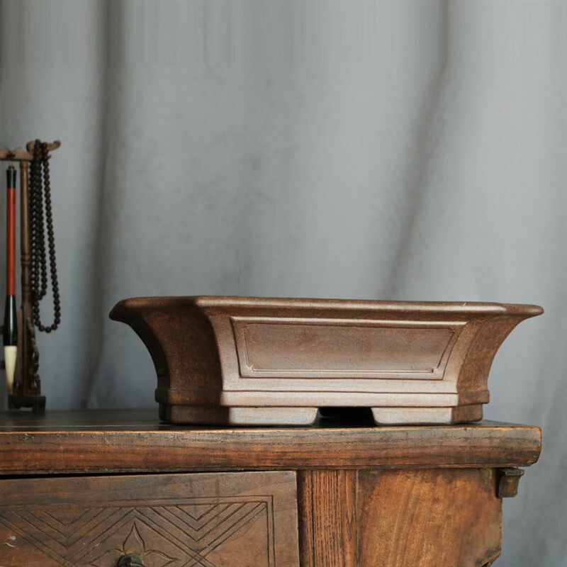 紫砂长方盆精品手工高温柴烧松柏梅金弹子老鸦柿内门竹盆40CM