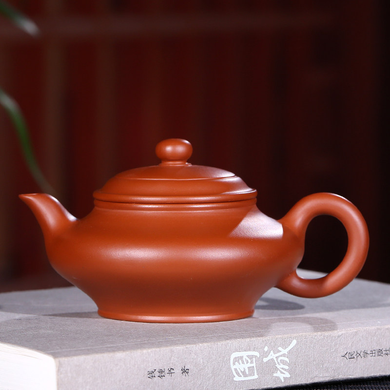 精品手工宜兴朱泥紫砂壶水扁壶140毫升 茶壶小容量