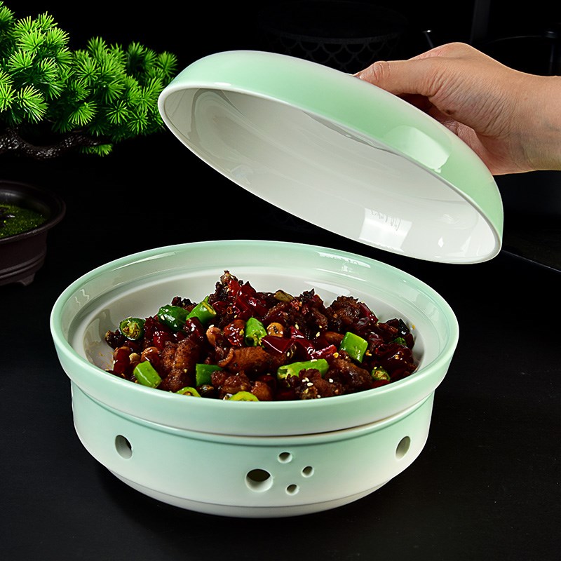 酒店带盖子陶瓷蜡烛加热炉干锅菜盘子家用保温碗饭店明档展示餐具