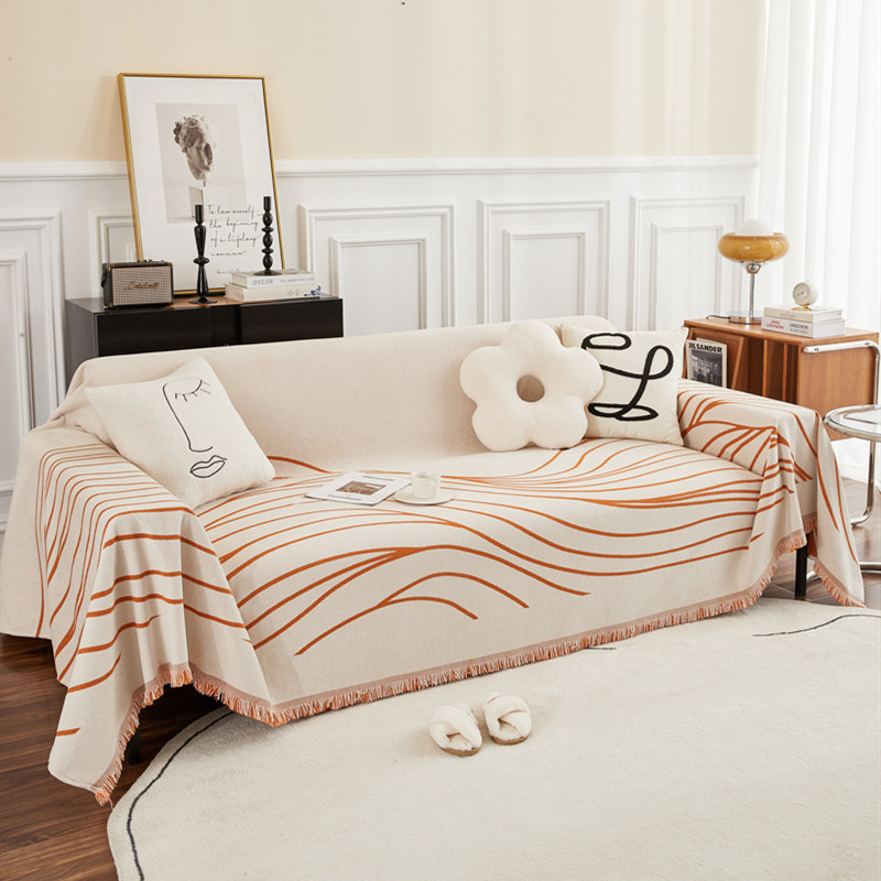 波浪沙发巾沙发盖布全包沙发套罩线条极简风防滑防猫抓沙发垫布