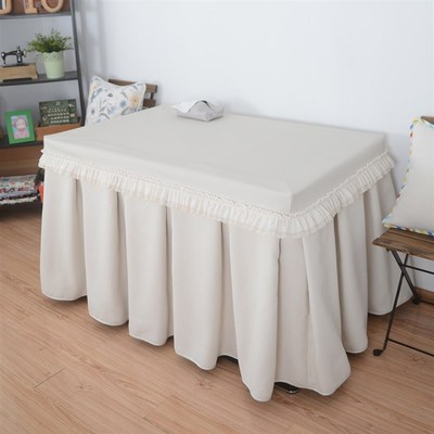 冬季防油防水奶油风米白色保暖加绒纯色烤火罩电炉罩电取暖桌罩套