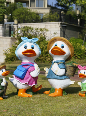 花园摆件树脂别墅鸭子花盆花缸雕塑室外庭院幼儿园卡通动物装饰品