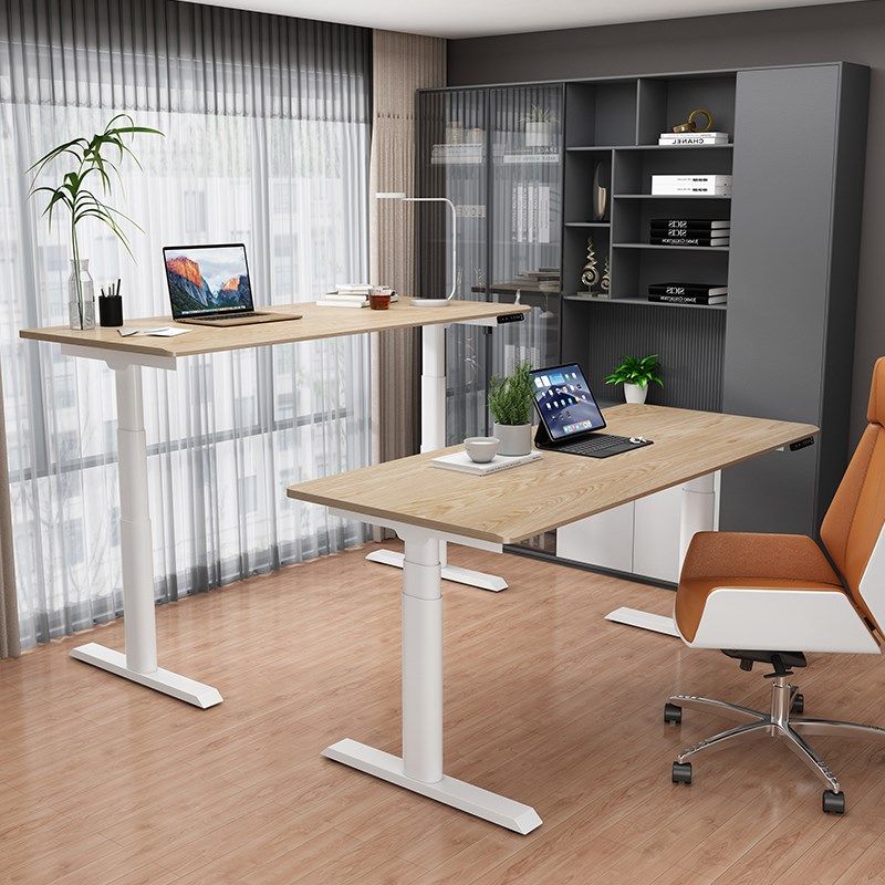 全实木椭圆电动升降桌智能电脑桌北美白蜡木自动书桌家用办公桌工