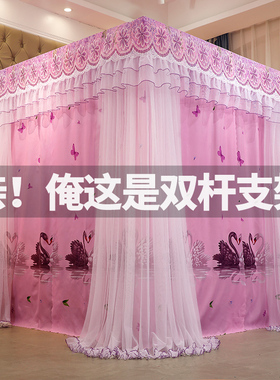2023豪华欧式双杆双层遮光床幔蚊帐床帘一体家用防尘1.8m床公主风