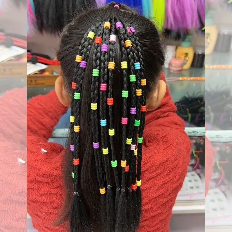 儿童发饰手发圈彩色串珠拳击辫假发辫子皮筋彩珠脏辫小辫子高马尾