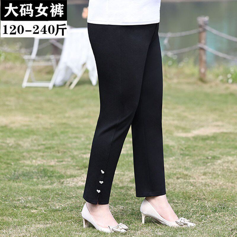 春夏加肥加大码女裤胖MM高腰中年妈妈显瘦外穿直筒休闲裤子 200斤