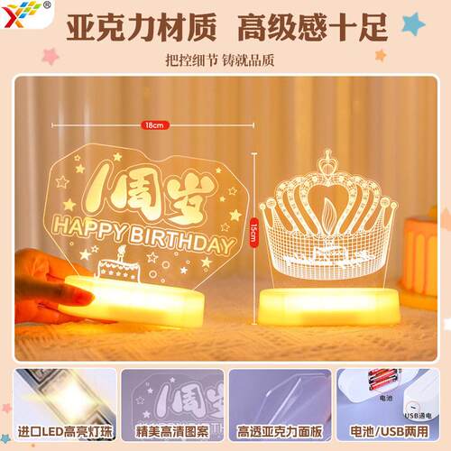 生OBY日快周乐LED灯牌字母灯围件一岁仪式摆感桌面氛装饰布置灯