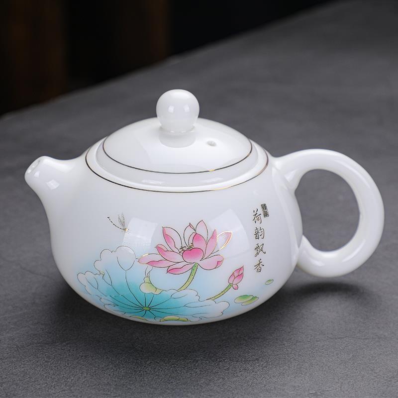 国风羊脂玉瓷泡茶壶单壶家用功夫茶具冲茶壶手工白色小瓷壶耐高温