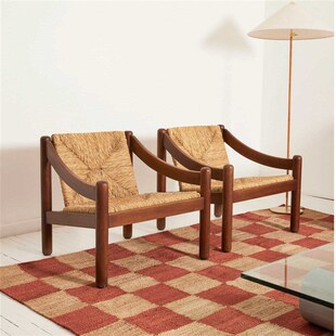 中古实木藤编沙发椅法式复古扶手单人椅家用休闲客厅主人椅藤椅子