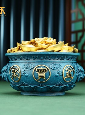 铜聚宝盆摆件家用客厅前台装饰品存钱罐财铜制工艺品黄铜米缸