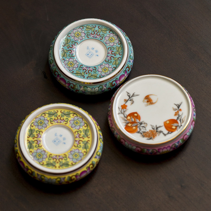 陶瓷盖置紫砂壶盖托架水墨金桃茶托壶托家用功夫茶具配件隔热垫子