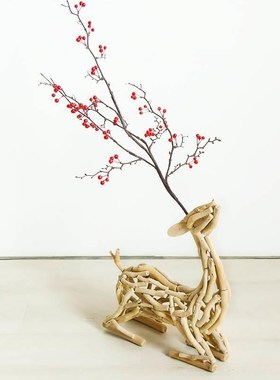 手工实木质鹿摆件家居落地商场民宿软装设计雕塑民宿装饰休息会所