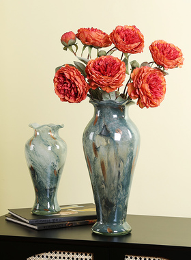 油画系琉璃彩色艺术花瓶摆件餐桌酒店客厅插花花器玄关软装饰摆设