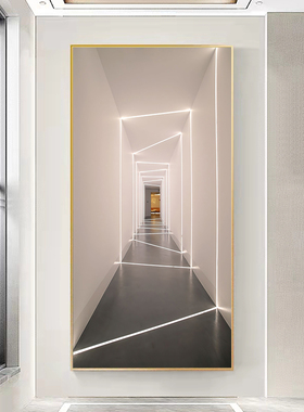 黑白光影立体空间玄幻感装饰画欧式建筑抽象玄关挂画走廊过道壁画