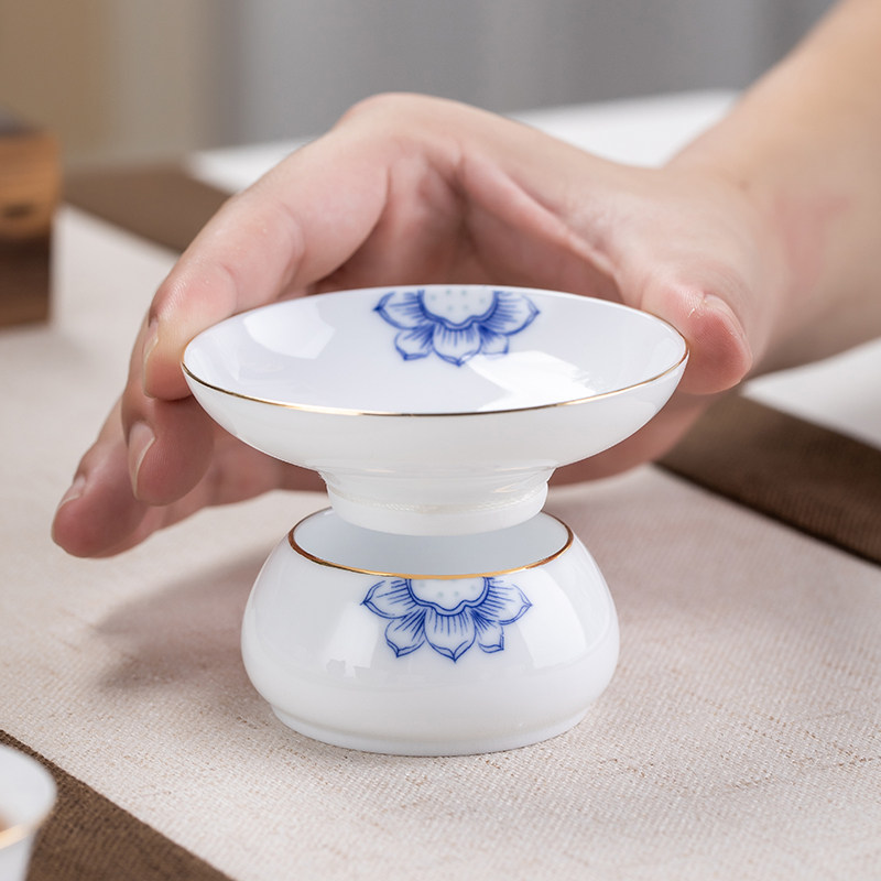 青花瓷茶漏白瓷茶滤茶叶过滤器茶具茶隔过滤网荷花小清新,餐饮具,茶滤,淘宝优惠券,粉丝福利购,淘宝优惠卷