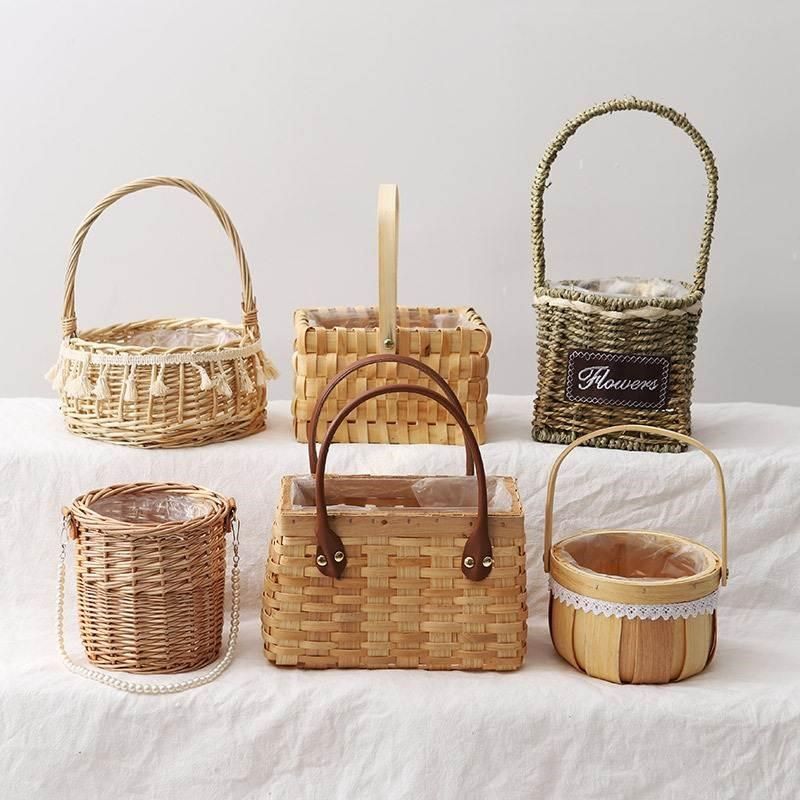 手提编织花篮手工藤编竹编田园风插花篮鲜花花束装饰花艺防水篮子,家居饰品,花篮,淘宝优惠券,粉丝福利购,淘宝优惠卷