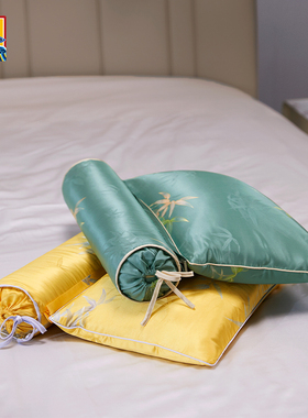 皇锦真丝桑波缎印花苦荞壳护颈荞麦枕头-竹韵HJ11732