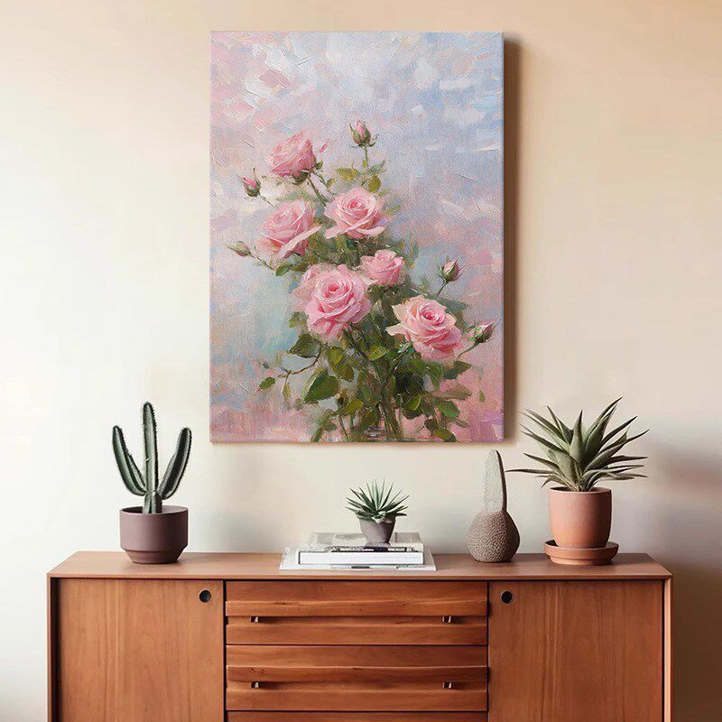 大芬村油画玫瑰客厅装饰画沙发背景墙壁画高级感餐厅玄关卧室挂画