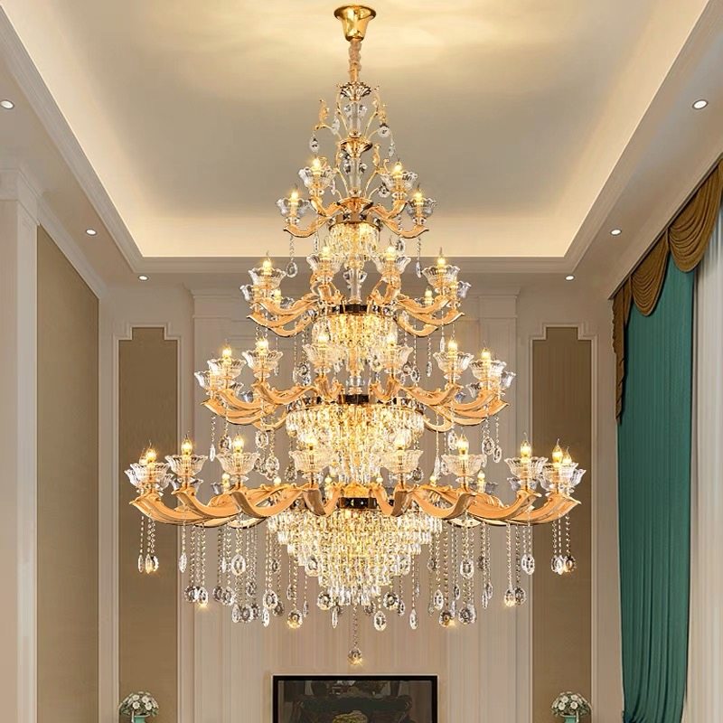 豪华别墅复式楼客厅水晶大吊灯挑空楼中楼酒店大堂灯具欧式锌合金,家装灯饰光源,LOFT/复式住宅/楼梯吊灯,淘宝优惠券,粉丝福利购,淘宝优惠卷