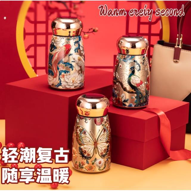 手绘国风迷你冷热二合一显温316不锈钢保温杯便携式女士泡茶水杯