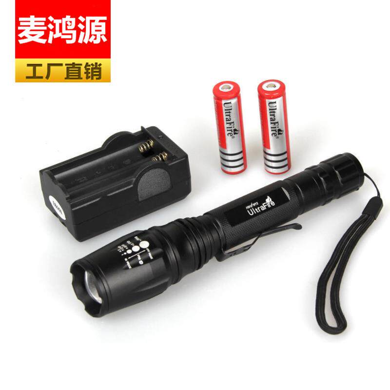 CREE T6 LED强光手电筒伸缩变焦露营夜骑防水长射程18650锂电
