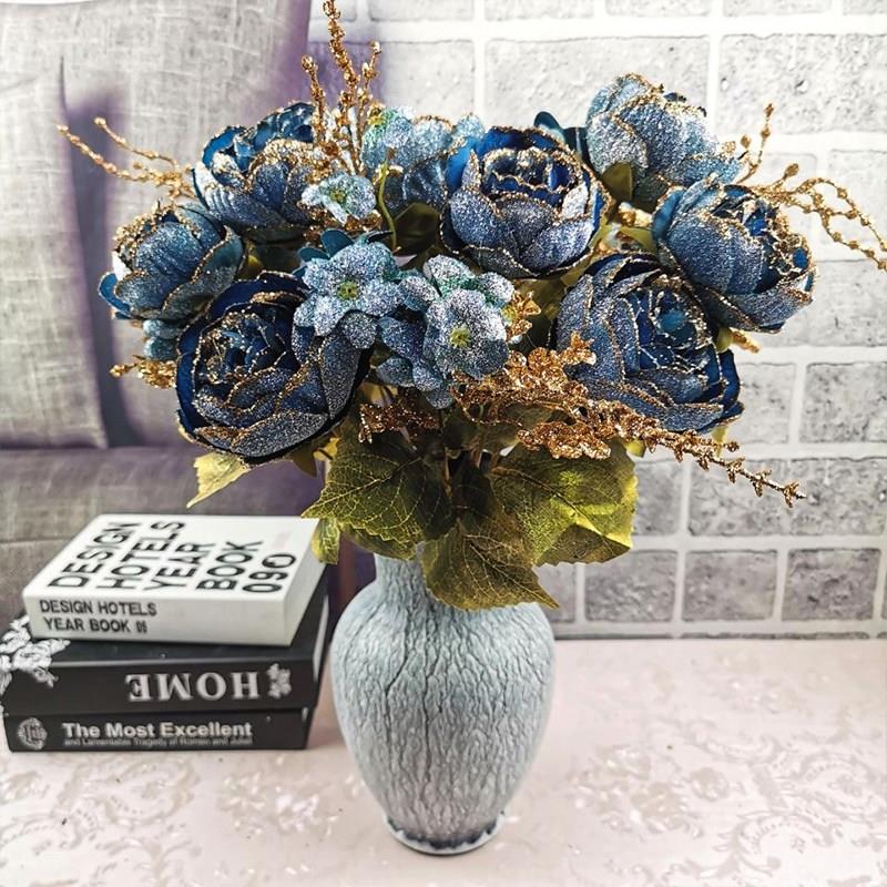 欧式彷真花绒布牡丹玫瑰花束家居客厅桌摆装饰花桌面摆件假花插花