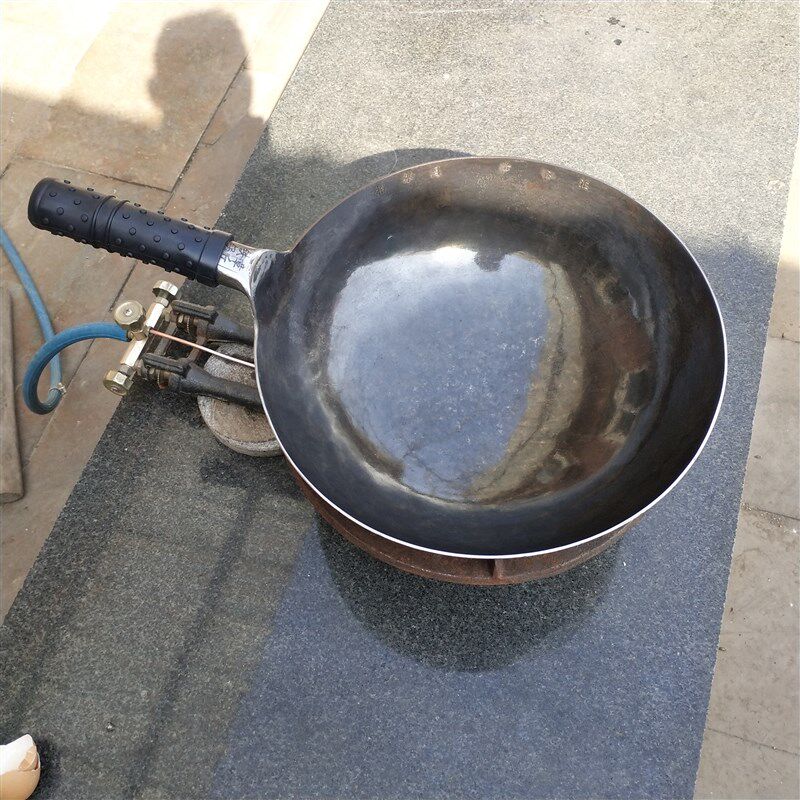 原生态手工锻打老式黑色无涂层无油烟不粘锅燃气炒锅章丘铁锅圆底