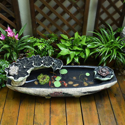 庭院池塘假山喷泉小船流水摆件露台阳台鱼池造景花园布置水系景观