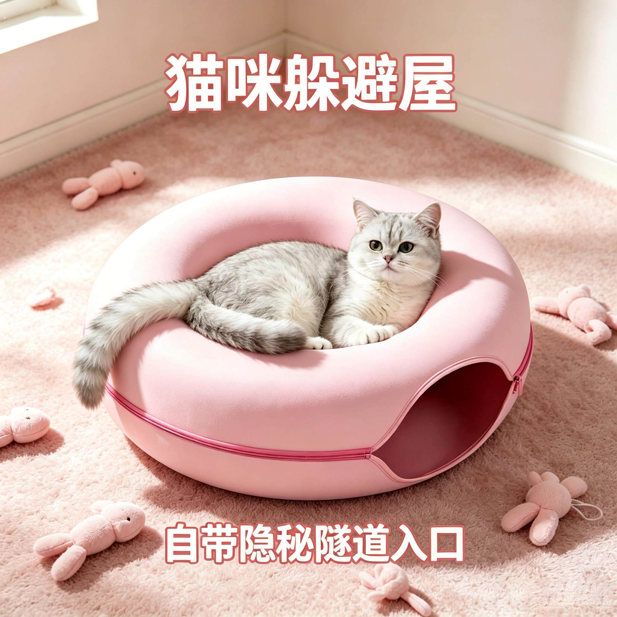 猫咪躲避屋隧道猫窝甜甜圈四季通用封闭式安全感双层毛毡窝轮胎