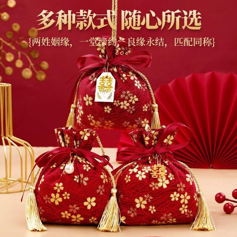 新款喜糖礼盒中式创意手提喜糖袋满月装瓜子糖果礼盒结婚喜袋袋子