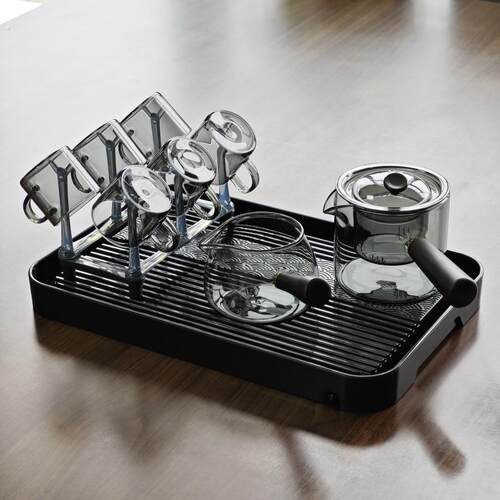 （1工厂首发）黑十件套茶具套装高硼硅材质 壶+公杯+六杯+杯架+茶